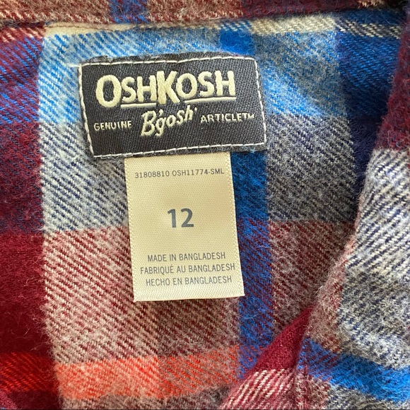 OshKosh B’Gosh Multi-Coloured Plaid Long-sleeved Shirt Size 12 - Picture 4 of 9